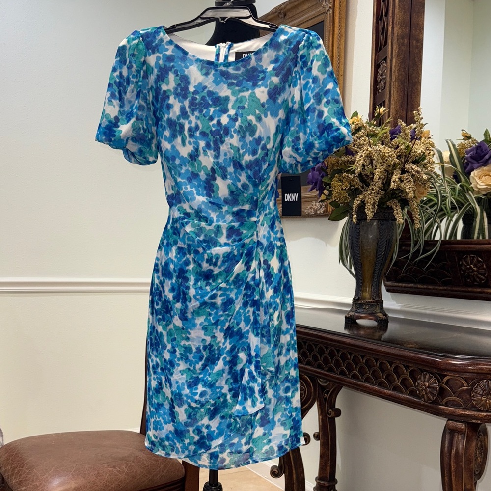 DKNY Blue Floral Midi Dress